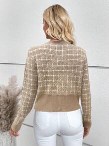 EMERY ROSE Áo len cardigan cài nút họa tiết kẻ caro cho nữ - Lạc đà - Xem 2