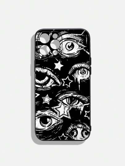 Goth كفر هاتف سيليكون أسود مرسوم عالي الجودة لاتجاه فن الثمانينات طراز الدمعة النجمة الداكنة متوافق مع سلسلة أيفون 12 13 14