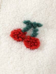 Baby Girls' Thick Fleece Cherry Embroidery Cute Peter Pan Collar Single-Breasted Jumpsuit, Winter - Apricot - View 3