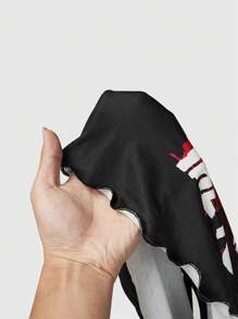 Friday the 13th X ROMWE Women Letter Graphic Lettuce Trim Casual Cami Top & Shorts Pajama Set - Black - View 9