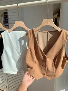 Comfortcana Set de 3 chalecos de mujer de solapa en V de un solo pecho en colores lisos para otoño/invierno - Multicolor - Ver 7