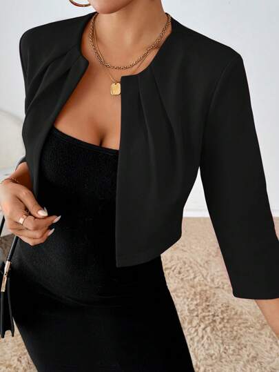 SHEIN Essnce Áo blazer nữ dài tay, dáng suông, xếp ly, thời trang thường ngày, công sở, thích hợp cho mùa thu/đông.