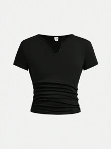 SHEIN Girlism 2pcs/Set Tween Girl Casual Simple Solid Soft Short Sleeve T-Shirt - Apricot - View 7