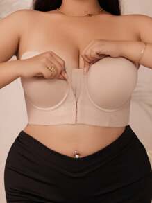 SHEIN Women's Front-Closure Comfortable Plus Size Bras & Wireless Bras - Apricot - View 1