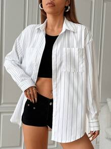 Flirla Women's Drop Shoulder Long Sleeve Striped Blouse