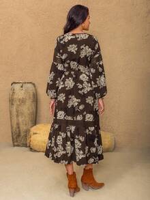 Rusttydustty Bohemian Print Casual Dress For Women - Coffee - View 2