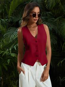 Aveloria 女士夏季纯色单排扣休闲西装背心节日派对服装