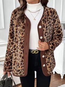 Chiquease Autumn/Winter Leopard Print Plush Regular Jacket - Khaki - View 3
