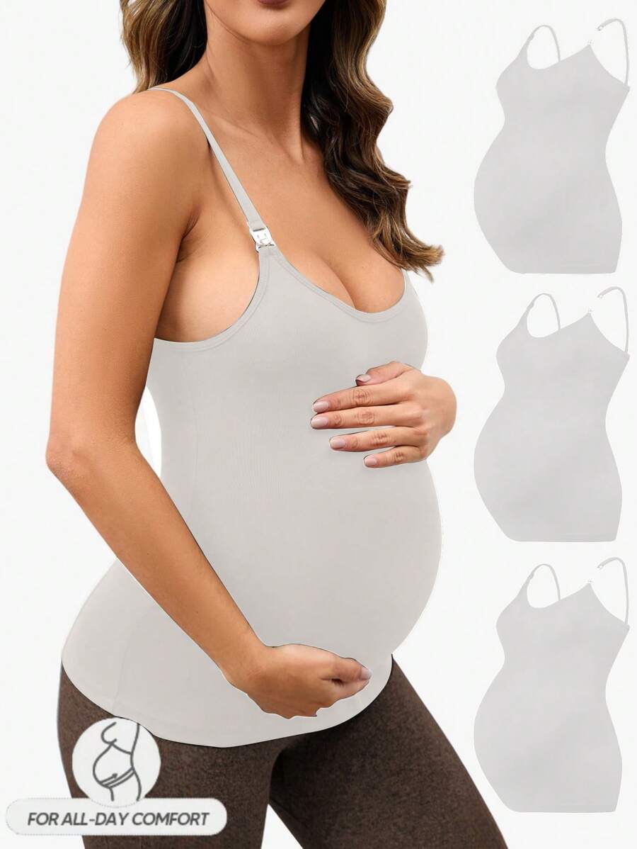 SHEIN 孕妇纯色休闲健身运动背心 - 灰色 - 查看 1