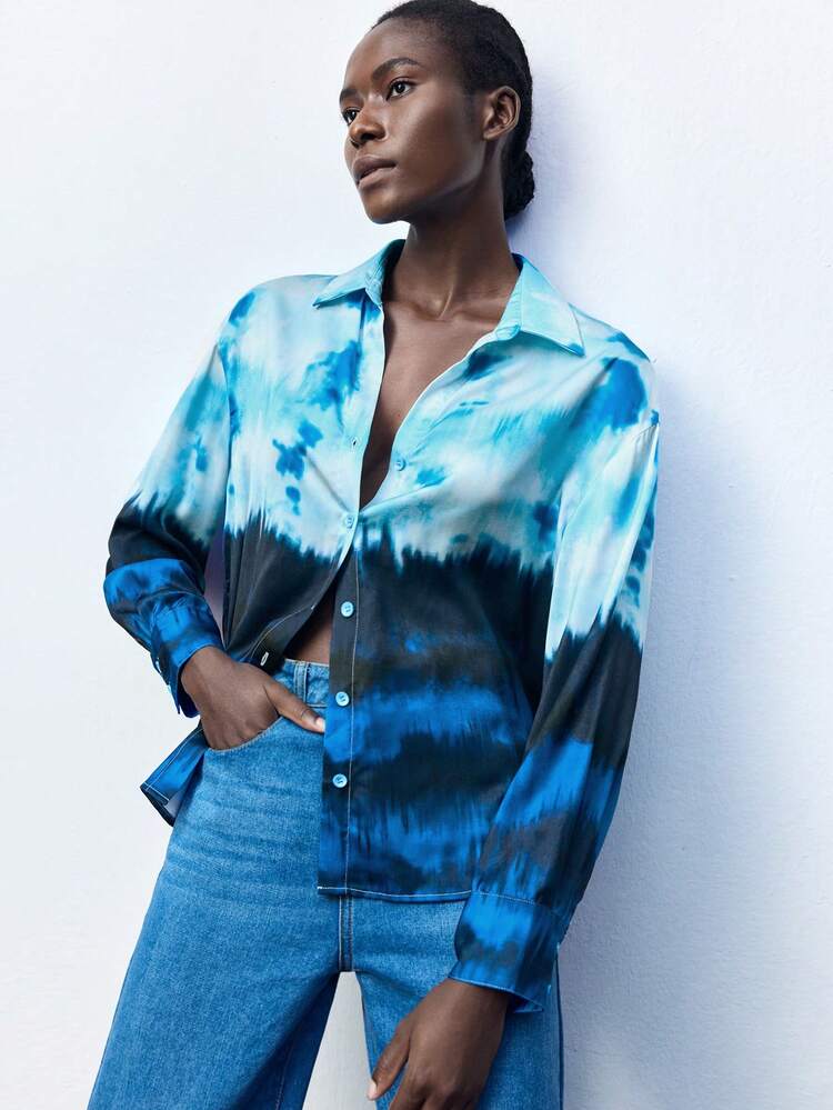 SHEIN Maija Blouse à manches longues et à boutons avec imprimé floral all-over pour femmes, chemises amples pour un port casual quotidien