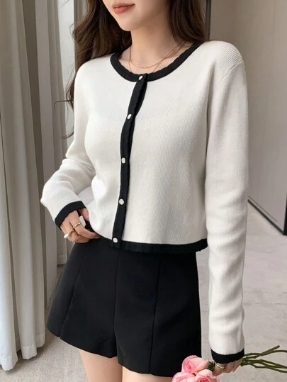 DAZY 2 件套女士撞色吊带衫上衣开衫，秋季服装女士毛衣