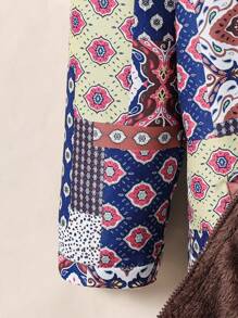 Áo khoác thường ngày có mũ trùm đầu in hoa tay dài lót nhiệt cho bé gái tuổi mới lớn, mùa thu và đông - Cà phê nâu - Xem 4