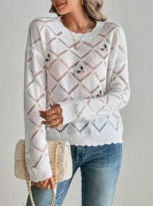 SHEIN LUNE Embroidered Long Sleeve Sweater For Women