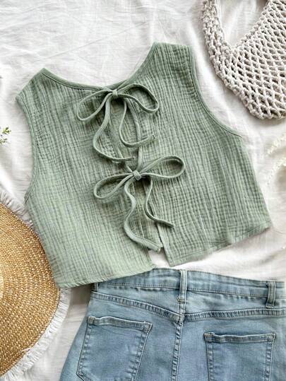 Soleia Top informal tipo tirantes suelta y sin espalda con textura de tela en línea A para mujer