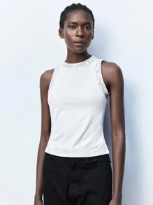 Maija Women's Autumn Sequin Embellished Backless Tank Top - White - View 6