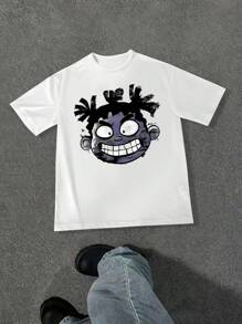 SHEIN Explorewe Tween Girl Dark Fashion Portrait Print Casual T-Shirt - White - View 1