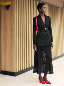 BizChic Women's Elegant Commuter Lace Sheer Skirt Fall Women Outfits - Black - View 3