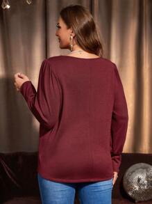 EMERY ROSE Vestito da donna taglie forti per feste, colore unito, girocollo, maniche lunghe, semplice Maglietta, per uso casual quotidiano