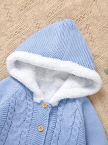 SHEIN Vintaside Kids Baby Girl Button-Front Long Sleeve Simple Knit Jumpsuit, Casual Everyday Wear