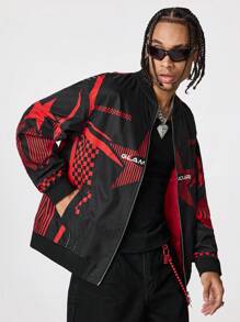 Manfinity VCAY Men's Zip Front Long Sleeve Pocket Letter Print Casual Jacket