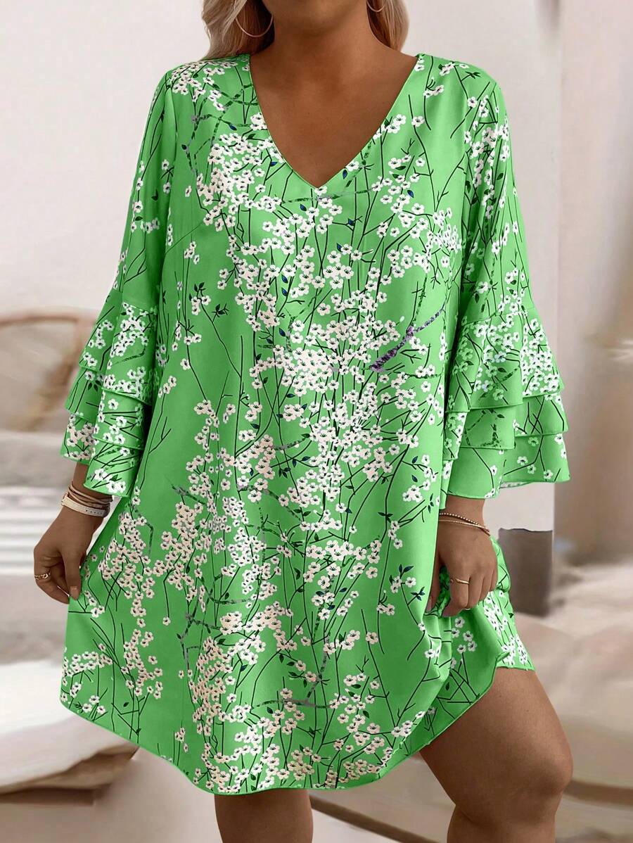 EMERY ROSE Váy hè in hoa thường ngày cổ chữ V cỡ lớn - Nhiều màu - Xem 1