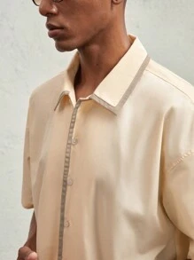 AKNOTIC Business Casual Herren Lose Passende Lässig Hemd mit Drop Shoulder Kurzarm, Geeignet für den Sommer