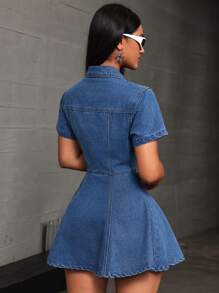 SHEIN EZwear 女式纯色短袖牛仔连衣裙