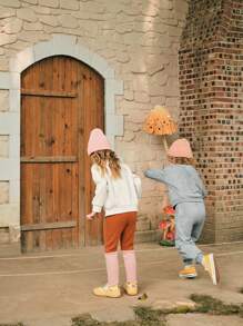 SHEIN Set de 2 piezas con estampado gráfico de expresión graciosa, retro, casual, vuelta al colegio, adecuado tanto para niños como para niñas, apropiado para juegos en casa o al aire libre - Gris - Ver 2