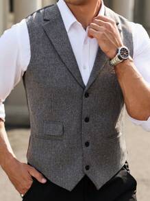 Calvornis Men's Stand Collar Casual Business Travel Waistcoat, Summer, Old Money Style - Dark Grey - View 1