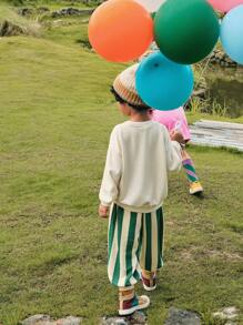 SHEIN 1 件年轻男孩可爱/复古/休闲撞色条纹运动裤适合家居穿着和户外活动，春/秋/冬 - 彩色 - 查看 8