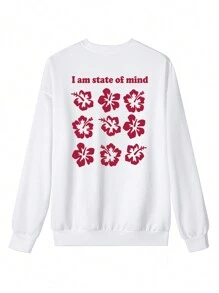 Women Letter & Floral Print Crew Neck Casual Long Sleeve Pullover Sweatshirt