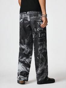 Manfinity VCAY Men's All-Over Print Pocket Casual Pants - Black - View 2