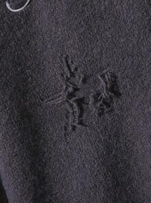 潮流青春秋冬星星刺绣破洞针织衫 - 深灰色 - 查看 5