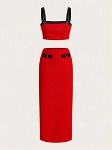 Maija 2 件套女士夏季拼色短款吊带背心和裙子套装