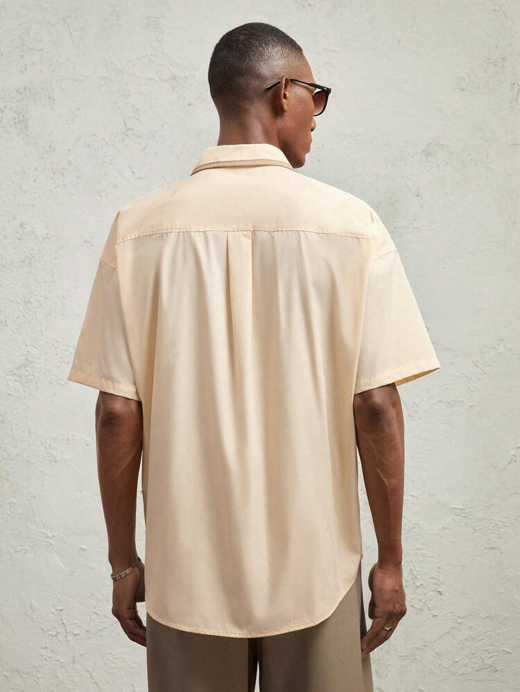 Men's Loose Fit Drop Shoulder Short Sleeve Casual Shirt, Suitable For Summer