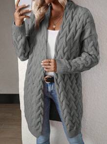 EMERY ROSE Basic Long Sleeve Cardigan, Casual Daily Wear,Long Sleeve Tops Fall Winter Cloth For Women - Grey - View 3