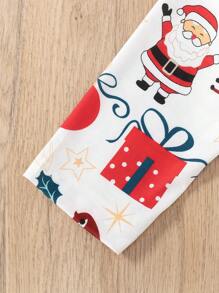 2pcs Young Girls' Ruffle Cuff Long Sleeve T-Shirt & Snowman Pattern Long Pants Christmas Outfit Set - Red - View 4