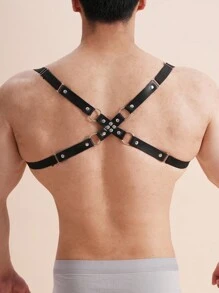 Men's Round Ring Linked Suspenders Underwear Accessories - Black - View 4