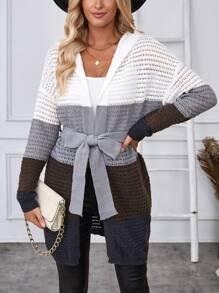 Chiquease Casual Contrast Color Block Hooded Mid-Length Cardigan For Women Fall Cloth For Women - Multicolor - View 6