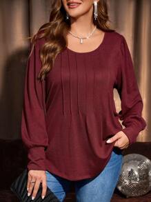 EMERY ROSE Vestito da donna taglie forti per feste, colore unito, girocollo, maniche lunghe, semplice Maglietta, per uso casual quotidiano