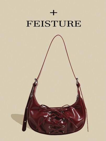 1pc FEISTURE Solid Color PU Bowknot Crescent Moon Shoulder Bag With Adjustable Strap, Suitable For Girls, Women, College Students, Office Ladies And Professionals, Great For Work, Business, Commute, School
