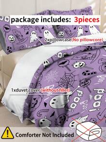 3pcs/Set Halloween Cute Ghost Pumpkin Digital Print Duvet Cover Set(1 Duvet Cover & 2 Pillowcase)Soft And Skin-Friendly Duvet Cover Bedding Set For Home, All Season Bed Sheets Set Halloween Gift - Multicolor - View 5