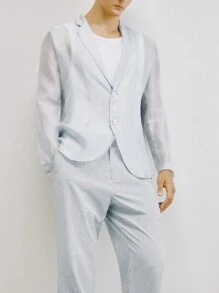AKNOTIC Business Casual Áo khoác Blazer nam cổ khoét dệt liền thân, giản dị, dành cho mùa thu đông - Màu Xám nhạt - Xem 2