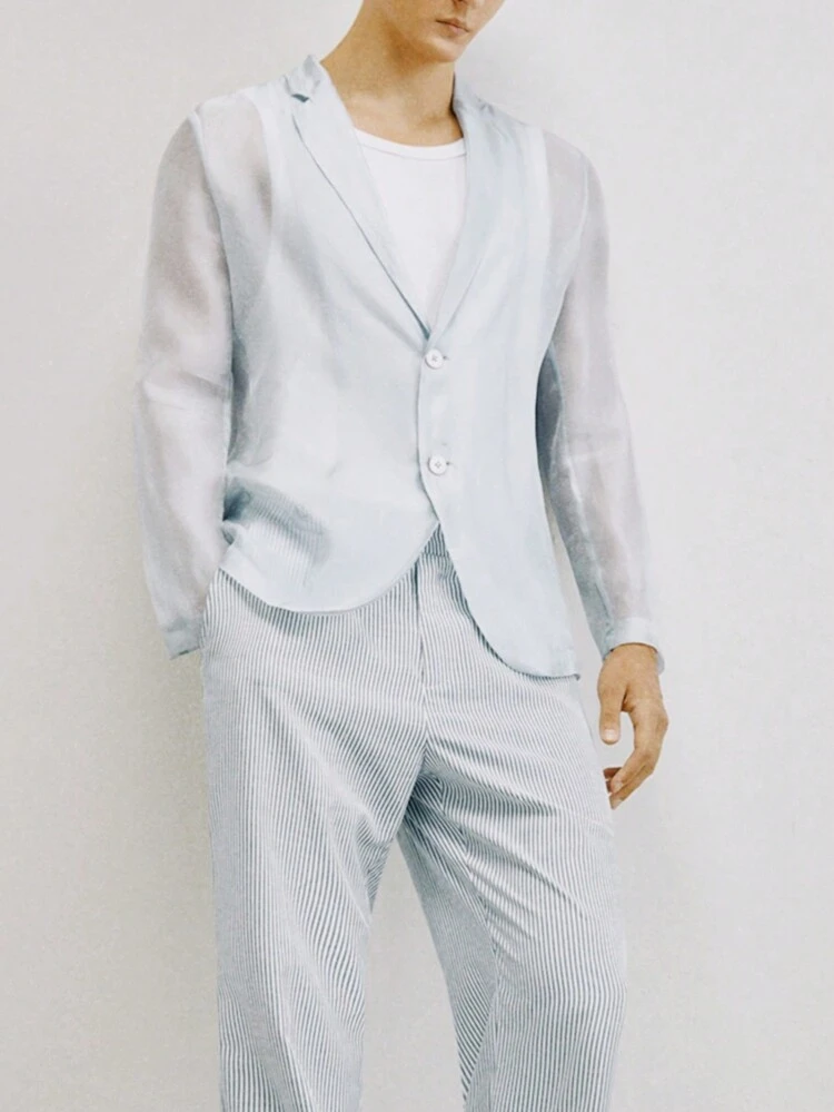 Men's Woven One-Piece Casual Notched Collar Blazer, For Fall Winter