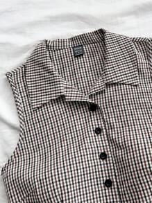 Soleia 女式休闲无袖格子印花开衩下摆褶皱连衣裙 - 彩色 - 查看 5