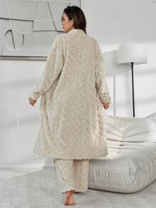 Bộ 3 áo vest, quần và áo khoác vải nỉ jacquard màu trơn cho nữ - Màu be - Xem 2