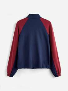 ROMWE Street Life Áo khoác nữ thể thao ngoài trời Loose Street Letters Digital Slogan Football Print Áo khoác nữ - Màu xanh hải quân - Xem 2