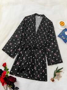 Skyy Designs Co Vestaglietta lunga da donna casual della taglia plus size a maniche lunghe, con stampa di cuori e fiocchi in rete, adatta per autunno/inverno, vacanze, primavera