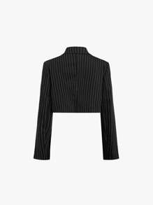 Sweetra 2 件套女士休闲条纹衬衫（翻领）和细肩带连衣裙套装 - 黑色 - 查看 6