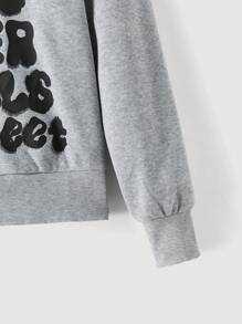 SHEIN MOD Áo hoodie in chữ cổ điển màu xám có cổ lông cho nữ, áo nỉ phong cách thường ngày cho mùa thu đông - Xám - Xem 5